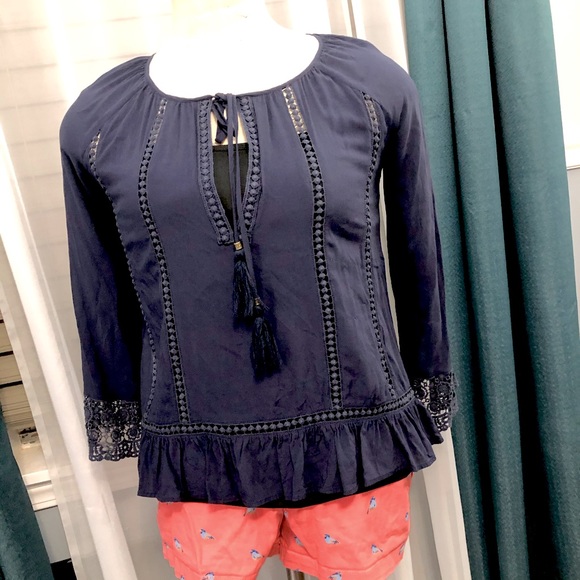 Navy Boho Peasant Tunic Blouse - Picture 6 of 10